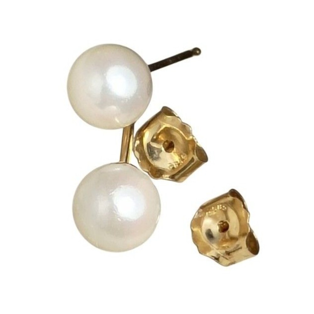 Vintage 585 14k Yellow Gold 8mm Akoya Pearl Stud Earrings